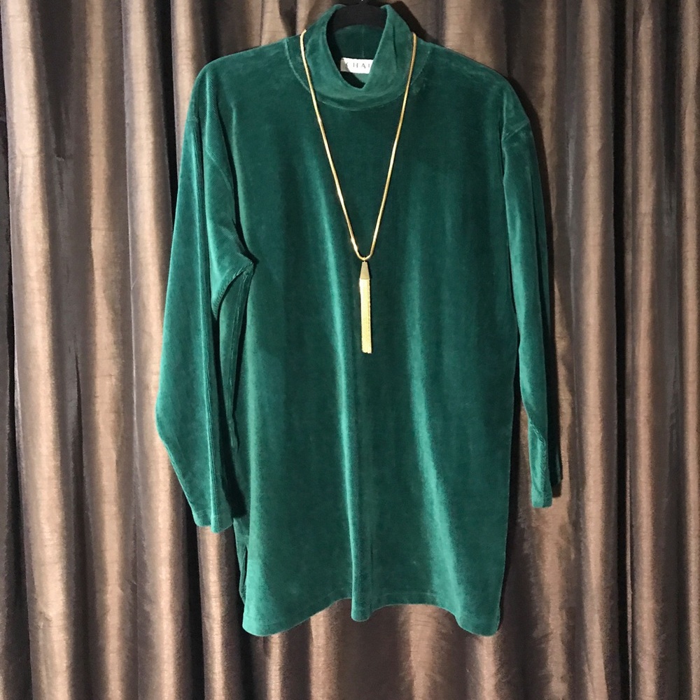 Ribbed Velour Funnel Neck Tunic